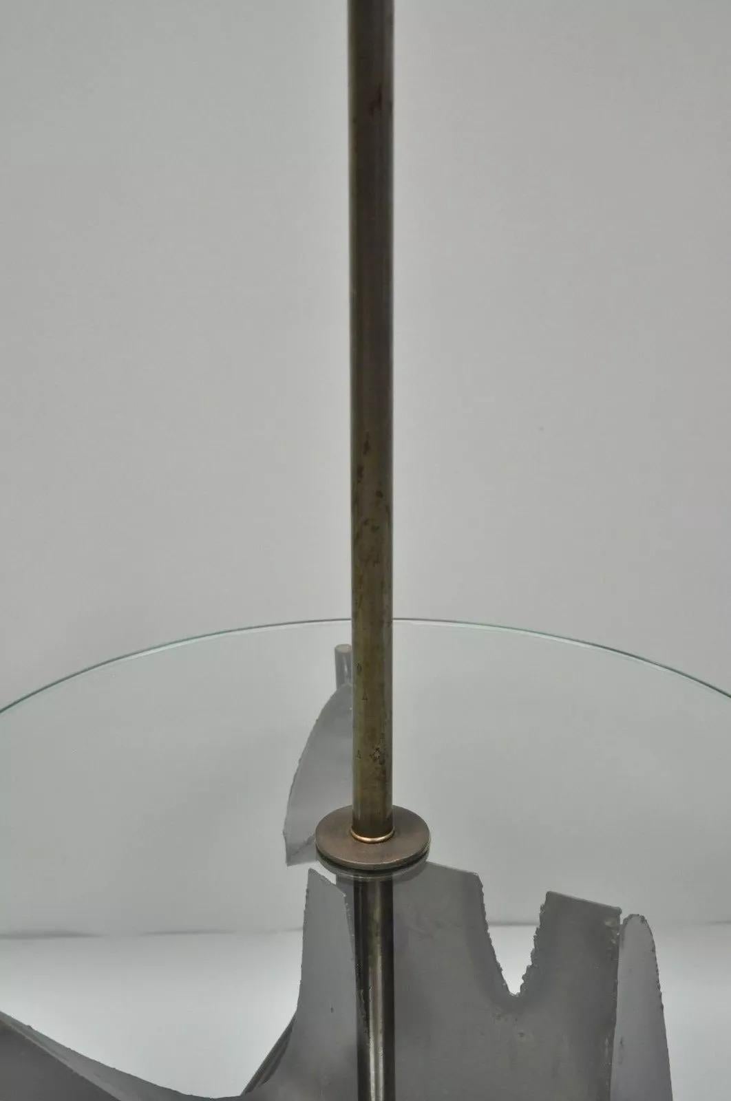 20th Century Harry Balmer for Laurel Brutalist Floor Lamp Steel Round Glass Side End Table For Sale