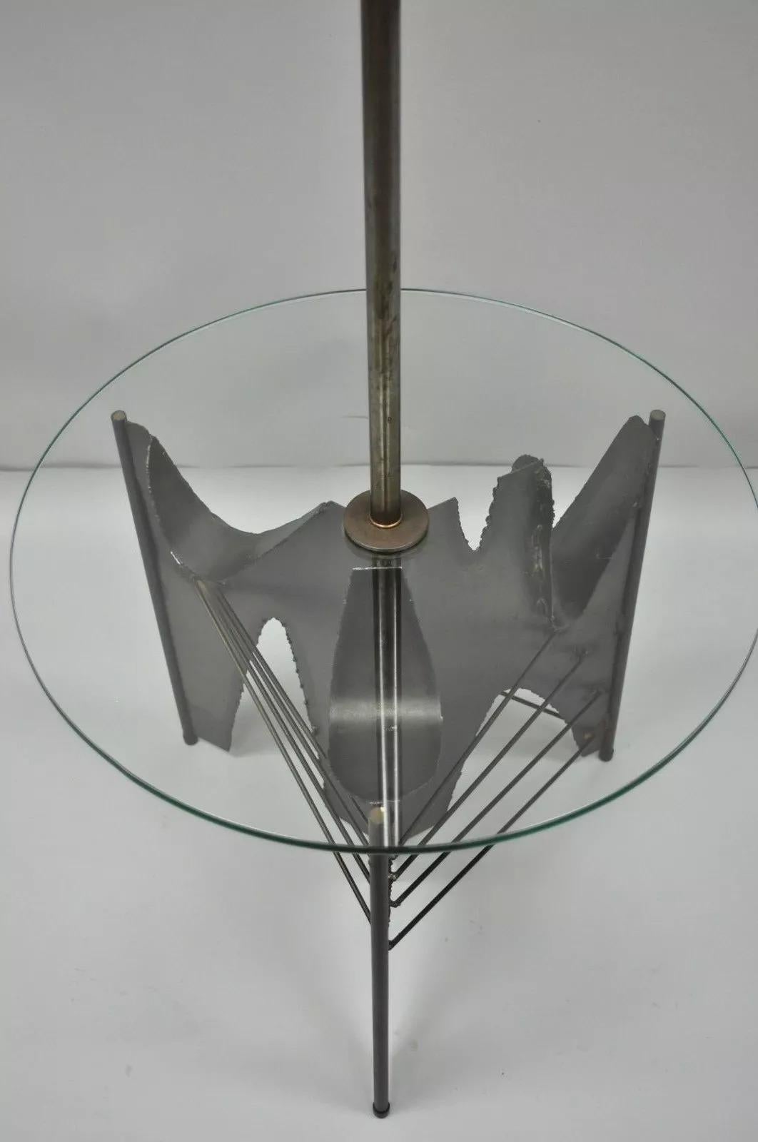 Harry Balmer for Laurel Brutalist Floor Lamp Steel Round Glass Side End Table For Sale 1