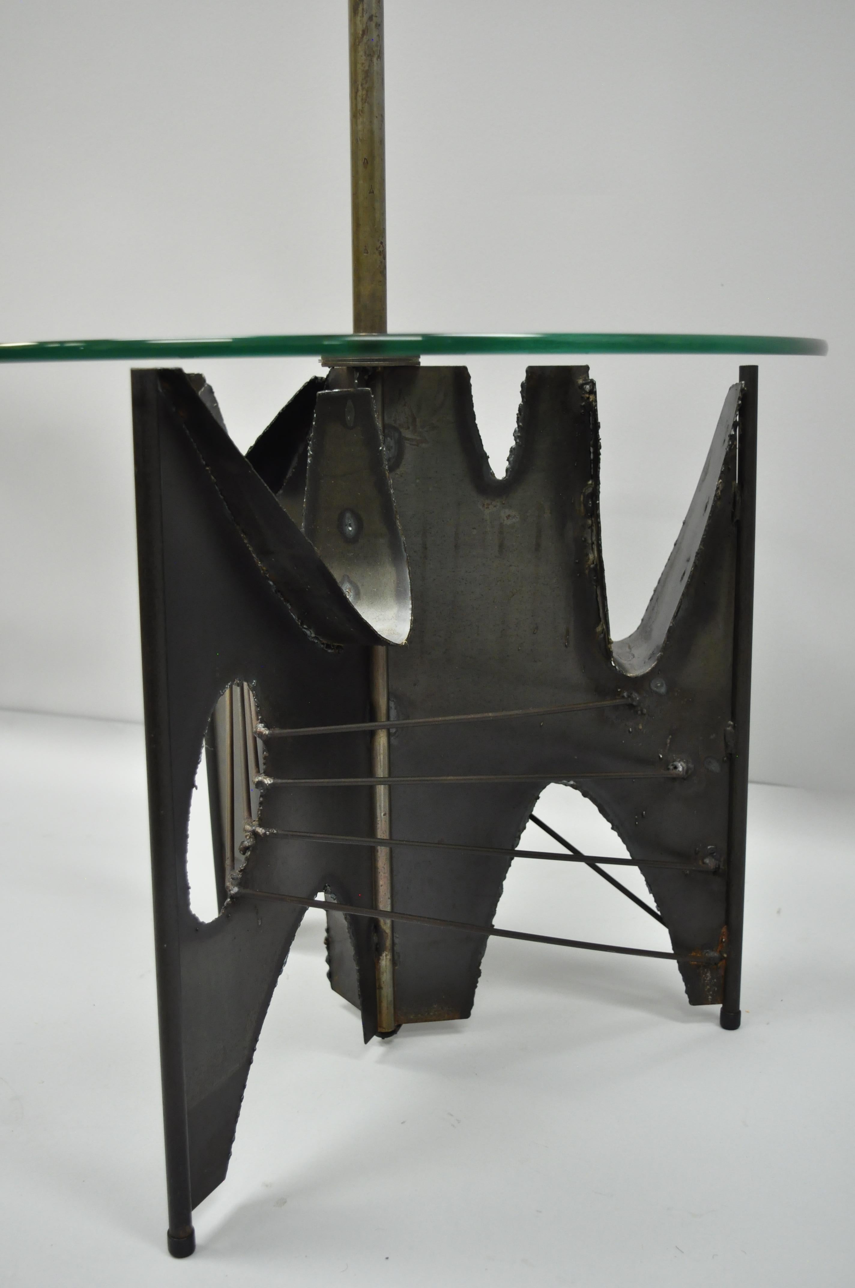 Harry Balmer for Laurel Brutalist Floor Lamp Steel Round Glass Side End Table For Sale 1