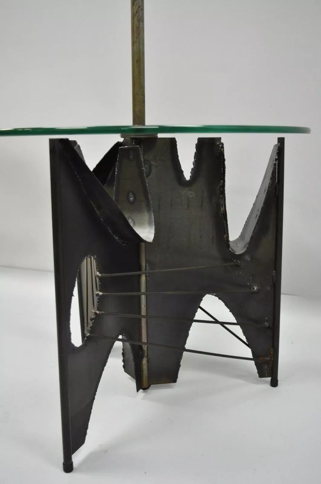 Harry Balmer for Laurel Brutalist Floor Lamp Steel Round Glass Side End Table For Sale 3