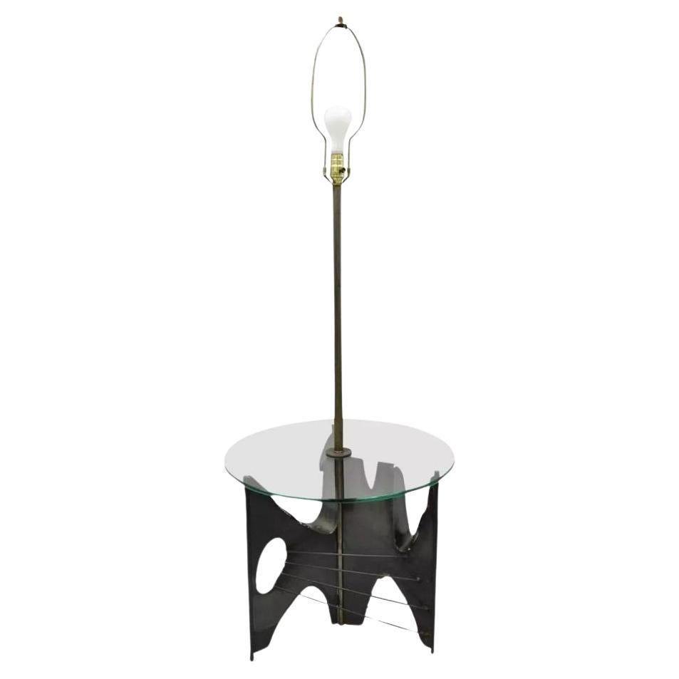 Harry Balmer for Laurel Brutalist Floor Lamp Steel Round Glass Side End Table