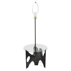 Harry Balmer for Laurel Brutalist Floor Lamp Steel Round Glass Side End Table