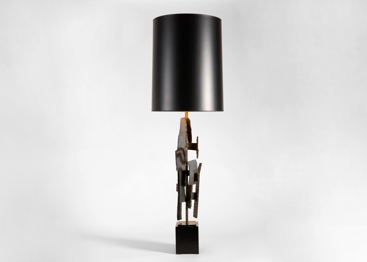 Patinated Harry Balmer for Laurel, Torch-cut Steel Lamp, United States, 1960s For Sale