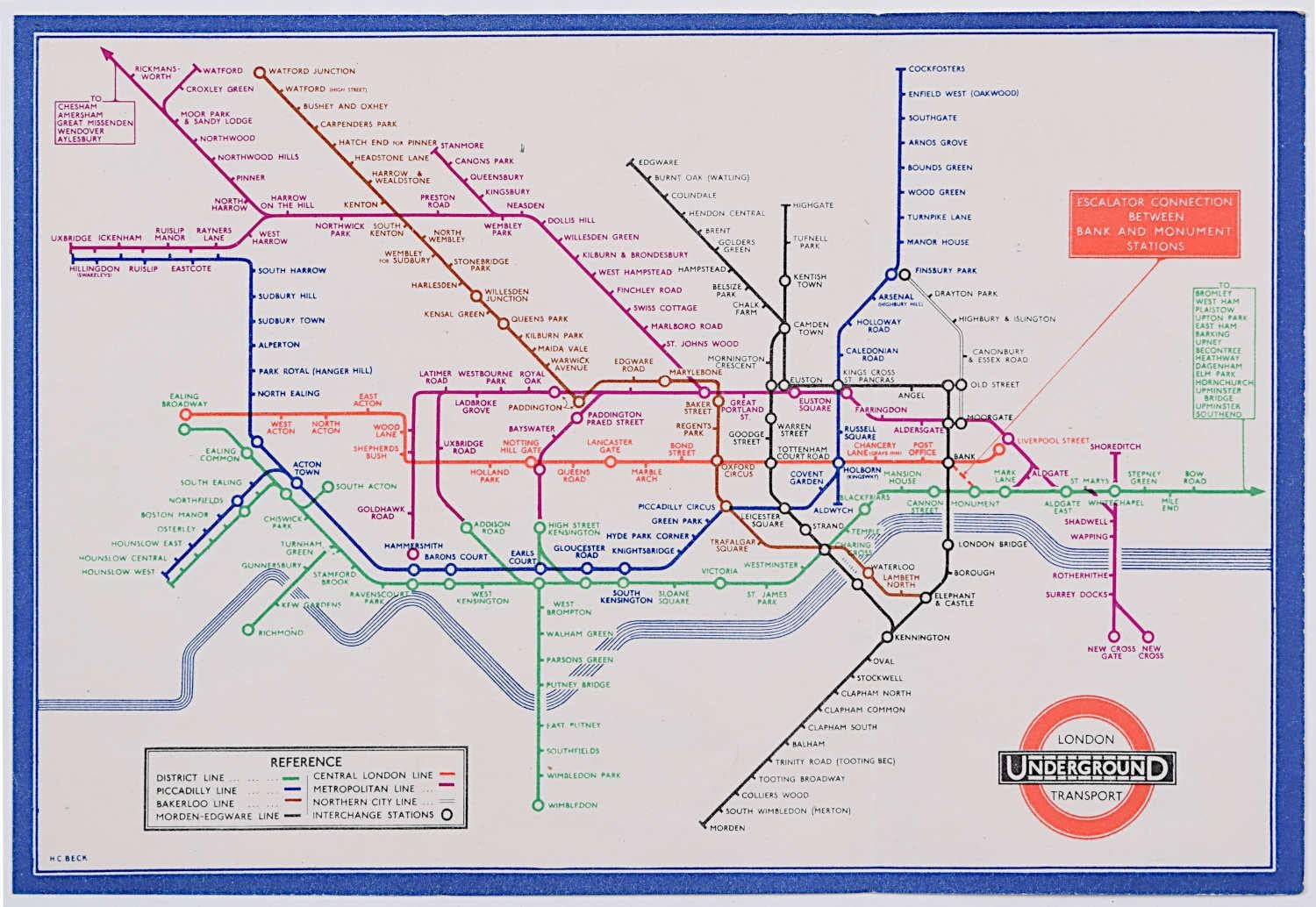 Print di Harry Beck - C.C. Beck Settembre 1933 Mappa tascabile della metropolitana di Londra (primo anno di emissione)