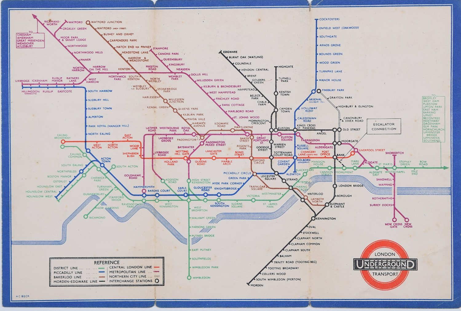 Print di Harry Beck - C.C. Beck settembre 1936 n. 2 Mappa tascabile della metropolitana di Londra H. A. B.