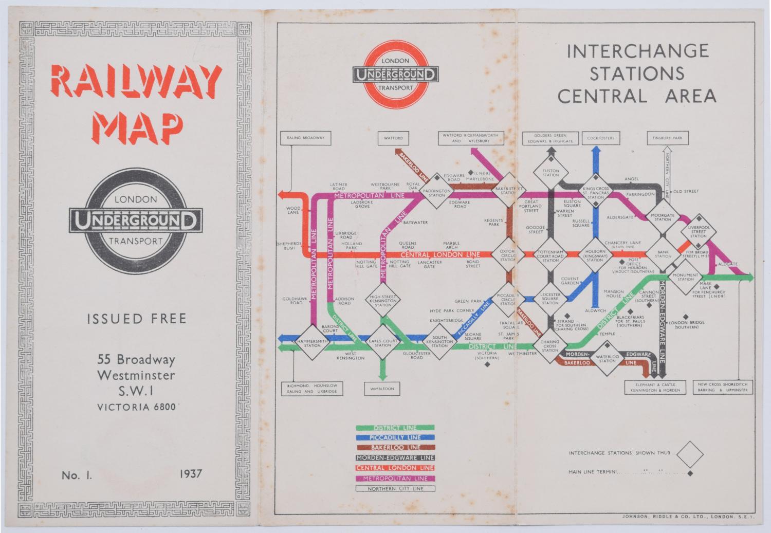 Harry Beck, settembre 1937 n. 1 Mappa tascabile della metropolitana di Londra in vendita 1