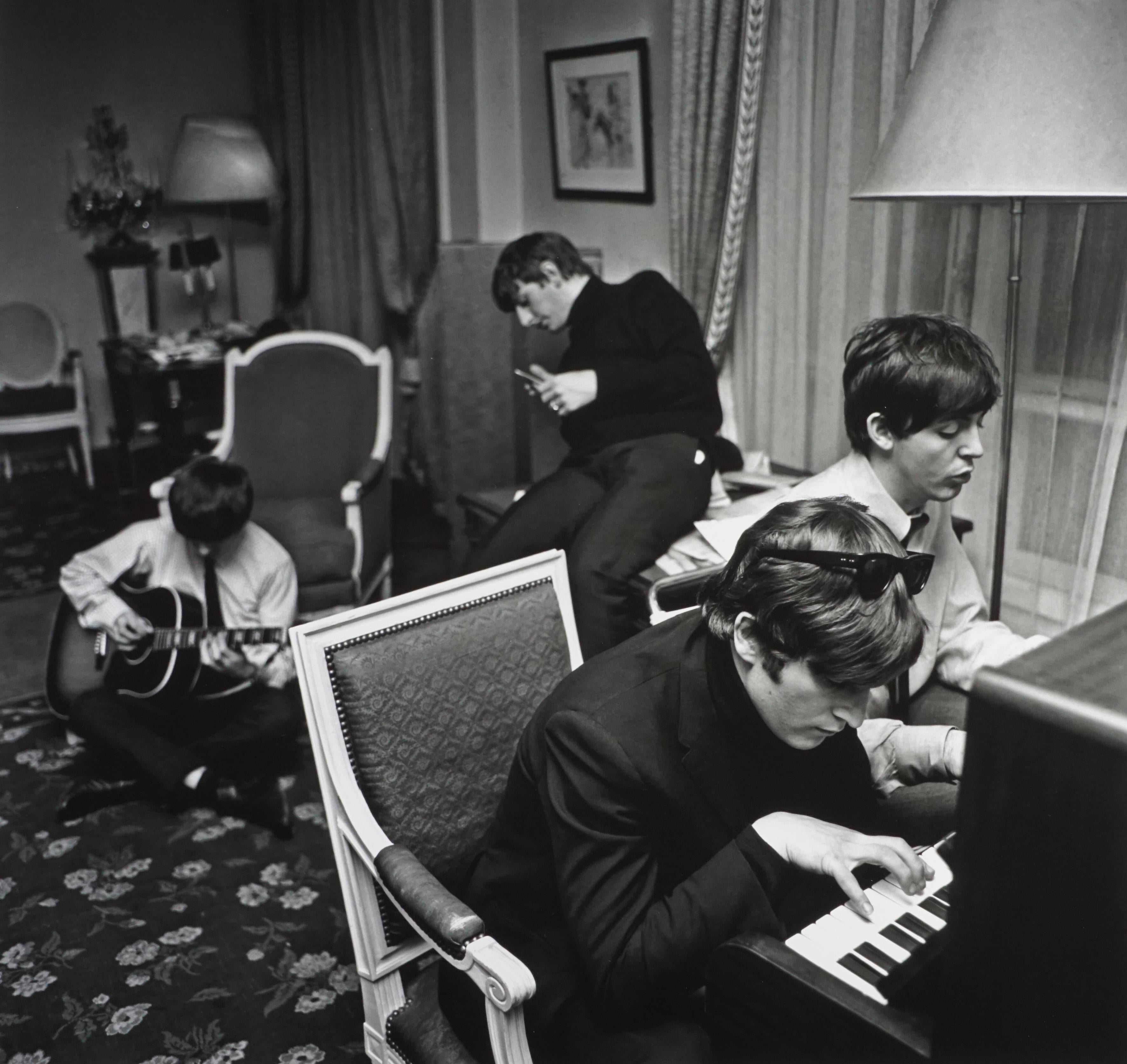 Harry Benson Black and White Photograph - Beatles Composing, Paris, 1964