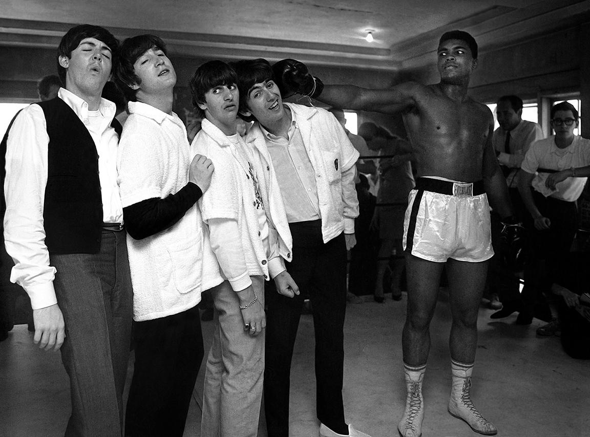 Harry Benson Black and White Photograph - The Beatles and Clay (Muhammad Ali), Miami, 1964