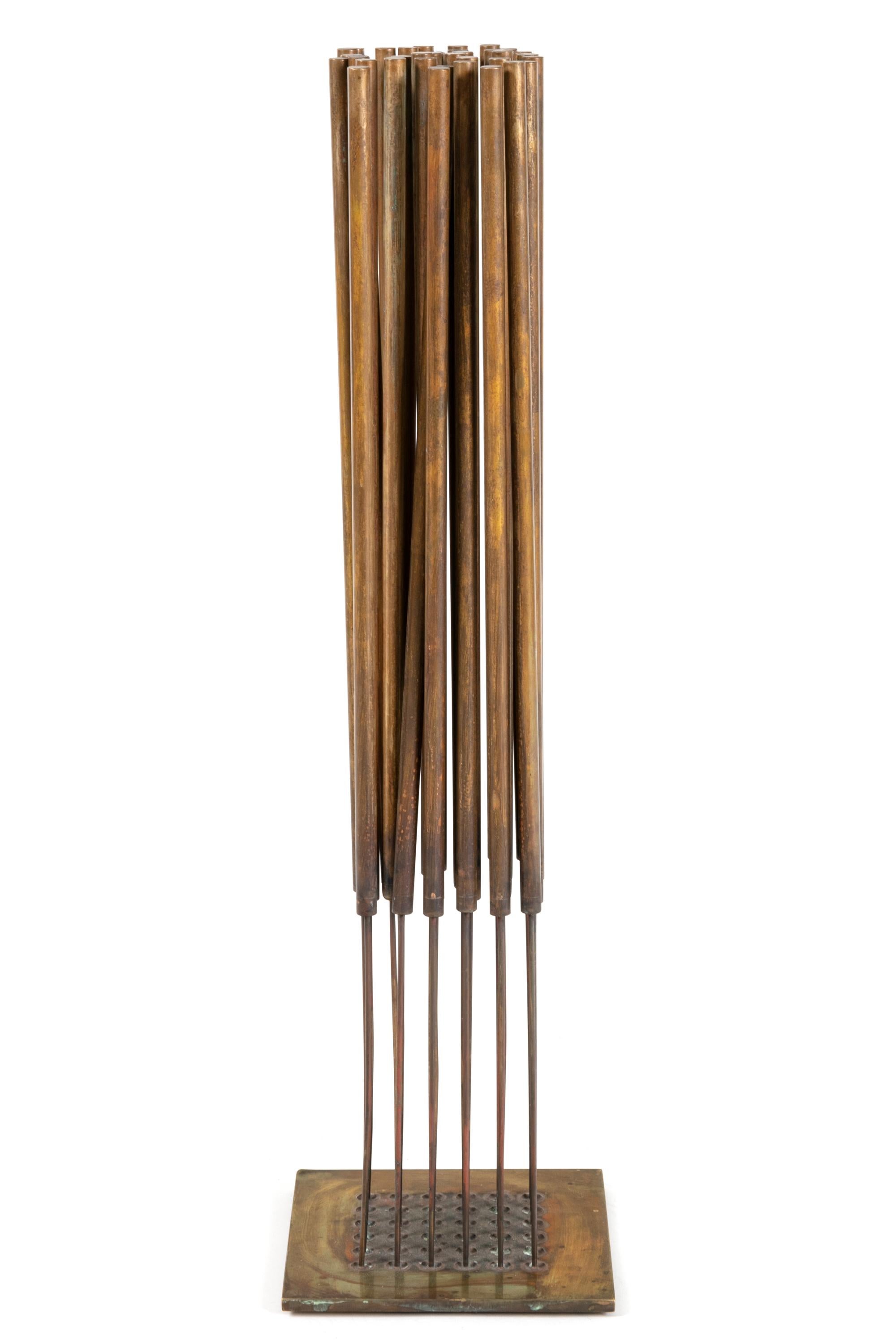 An unusual and wonderful example of Bertoia's sonambient sculptures. It has a very strong sounding quality for it's size due to the relationship between the rods and the cattails at the top of the rods. A rare piece for a collector of Bertoia's work.