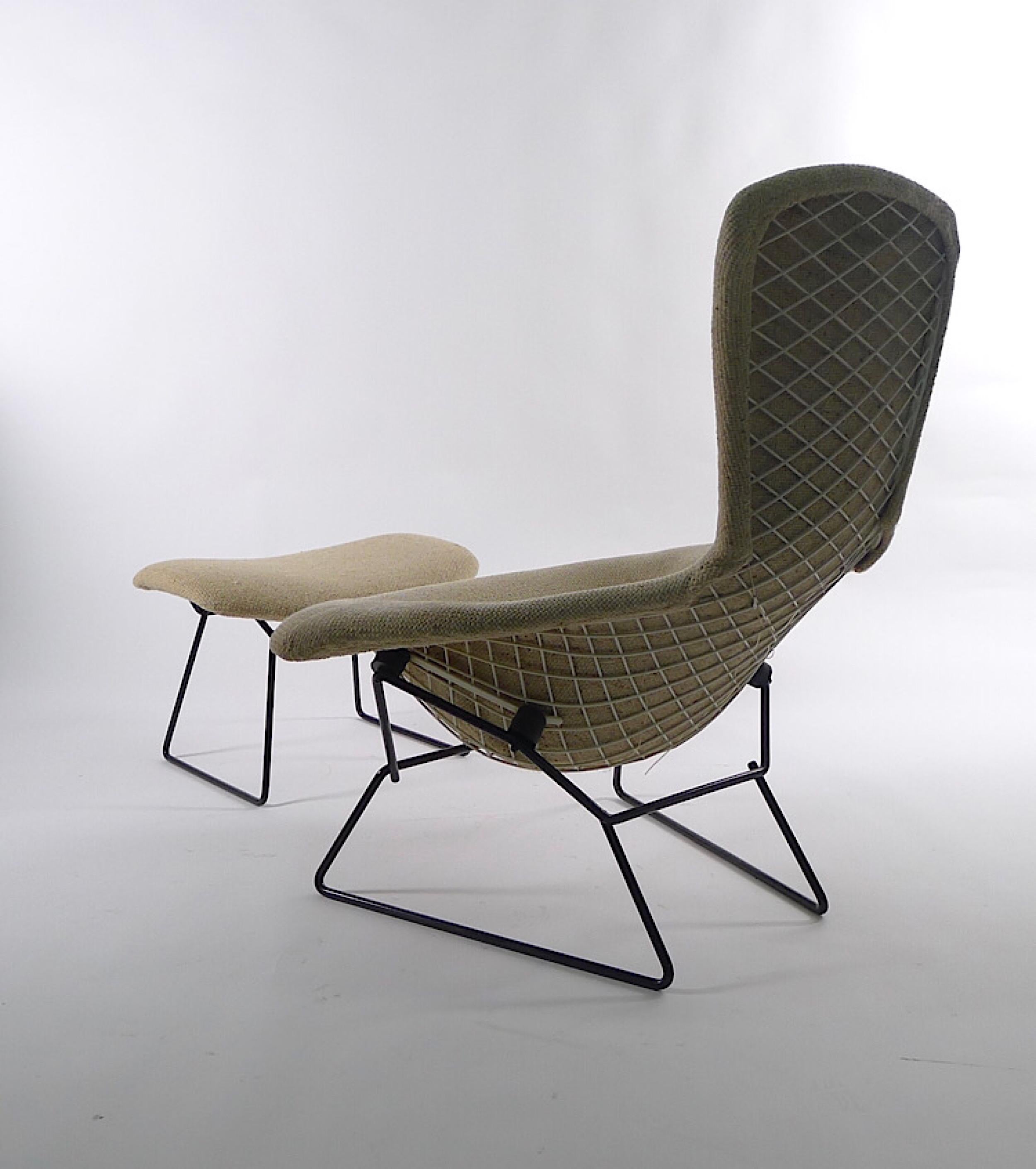 Steel Harry Bertoia Bird Chair and Ottoman, 1st Series, Made by Knoll International