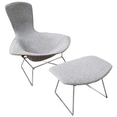 Vintage Harry Bertoia Bird Chair and Ottoman in Gray Wool