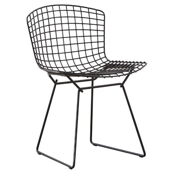 Bertoia Wire Chairs with Black Leather Knoll Cushions, 1960s, USA at