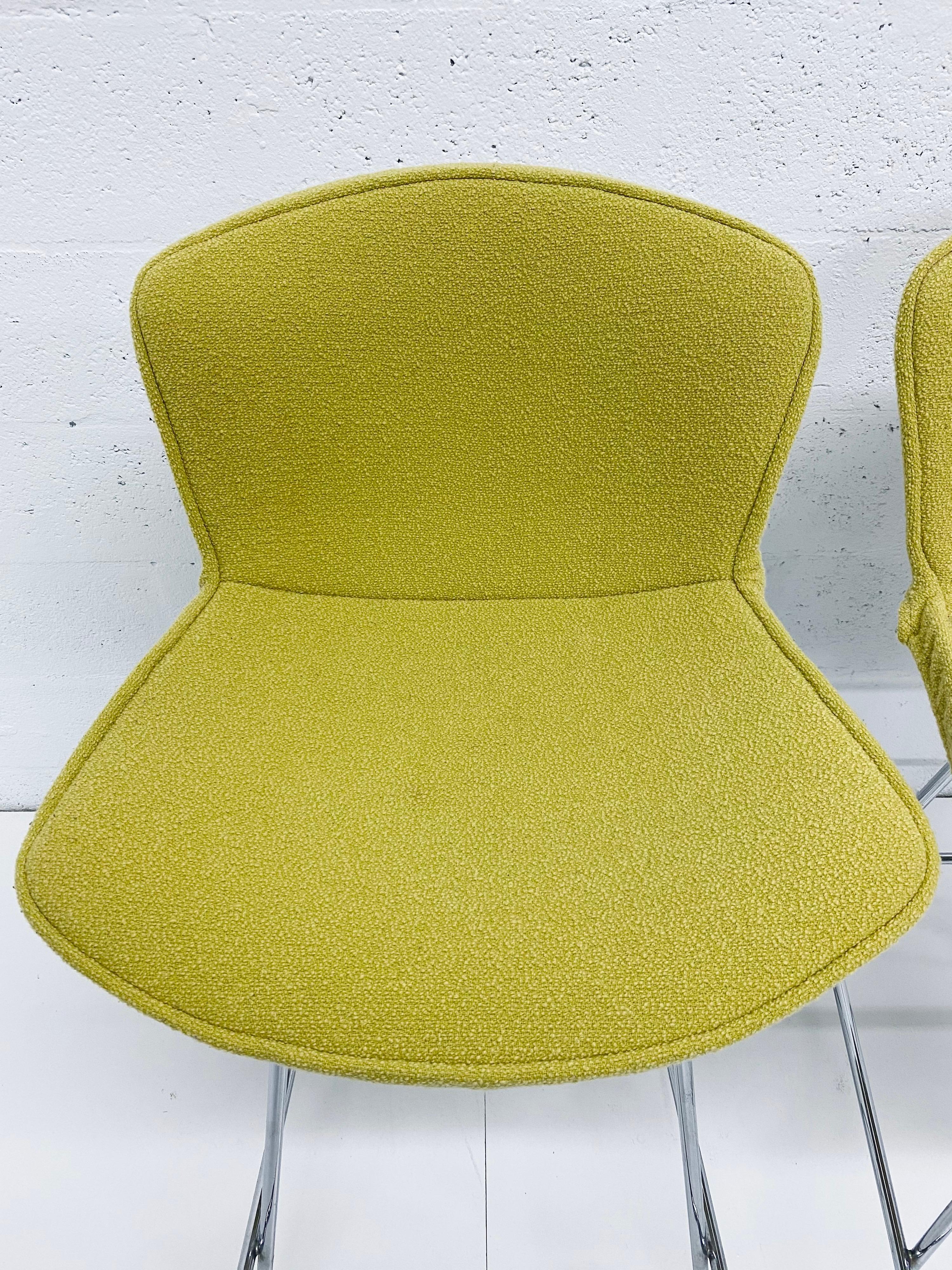 American Harry Bertoia Chrome Bar Stools with Citron Yellow Covers for Knoll, a Pair