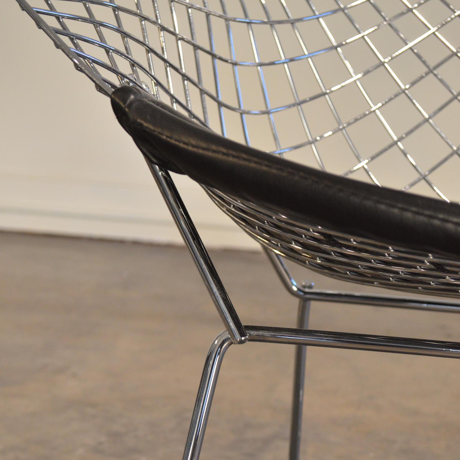 Harry Bertoia Chrome Diamond Chairs by Knoll with Black Seat Covers 3