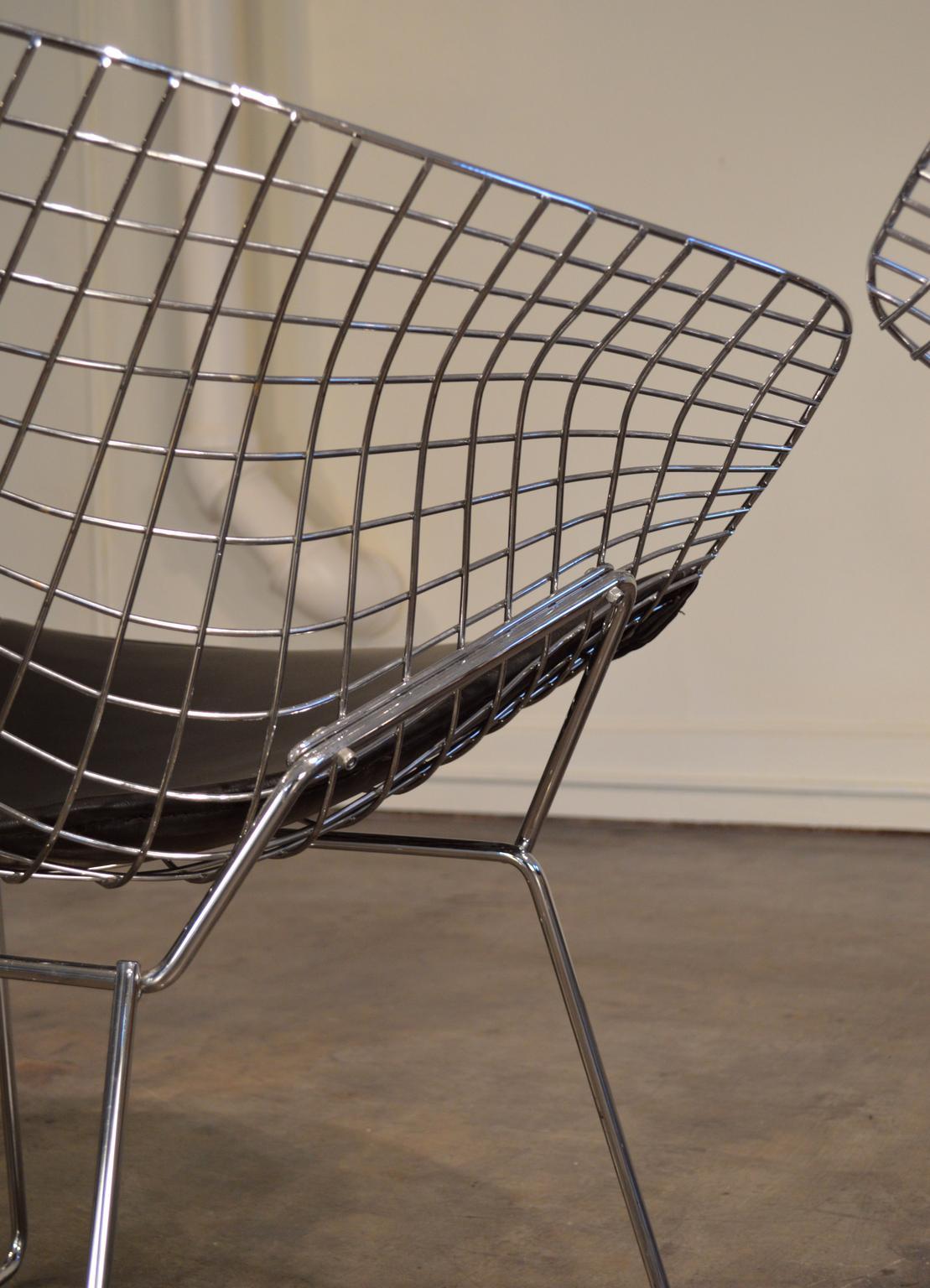 Harry Bertoia Chrome Diamond Chairs by Knoll with Black Seat Covers 5