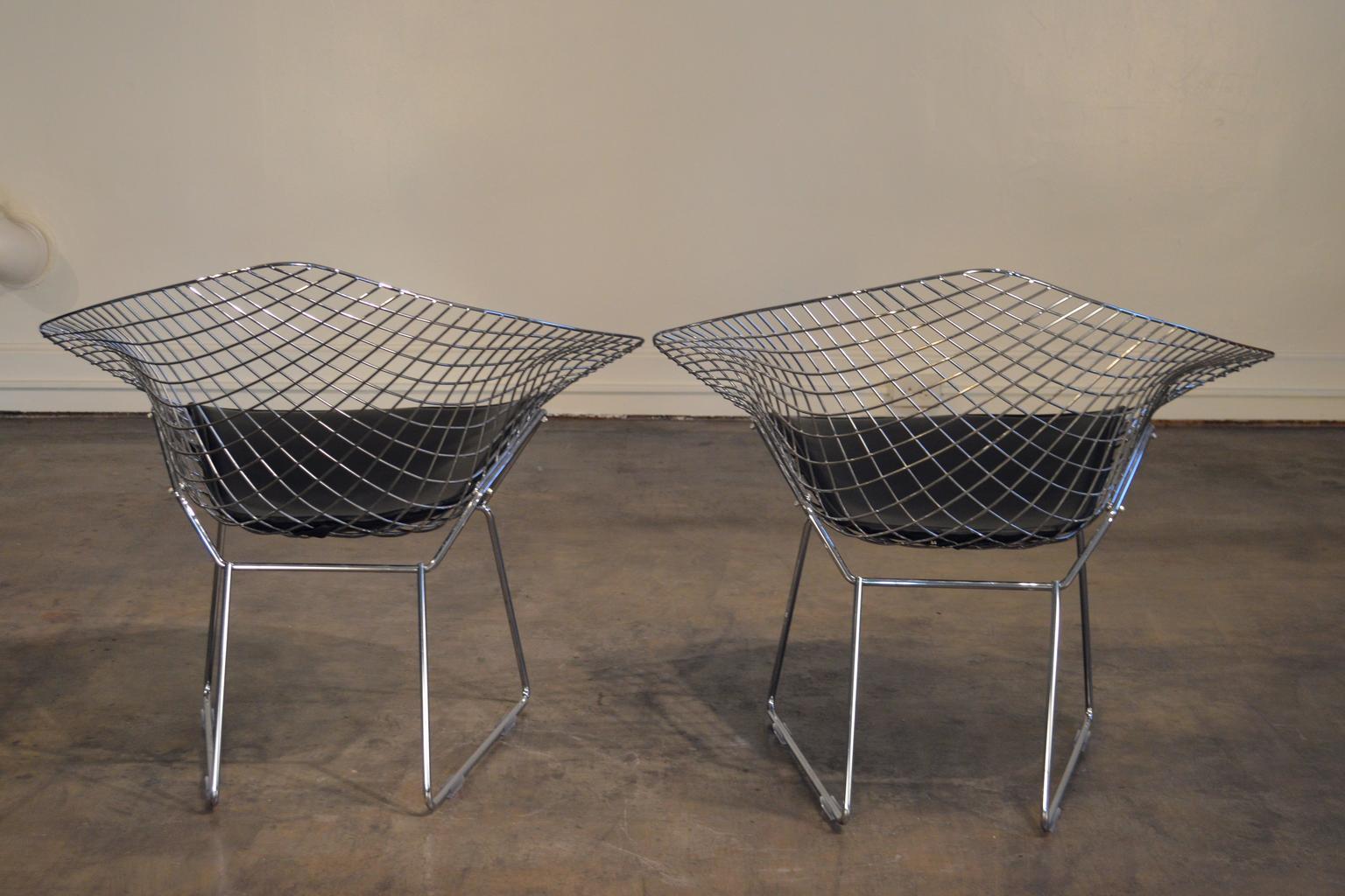 Harry Bertoia Chrome Diamond Chairs by Knoll with Black Seat Covers 8