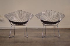 Harry Bertoia Chrome Diamond Chairs by Knoll with Black Seat Covers