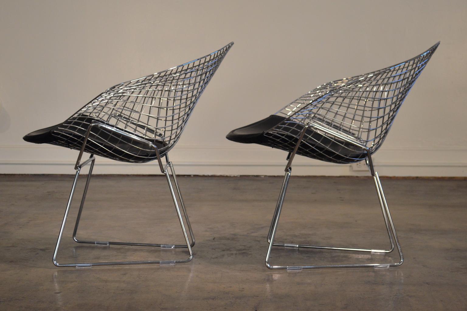 Mid-Century Modern Harry Bertoia Chrome Diamond Chairs by Knoll with Black Seat Covers