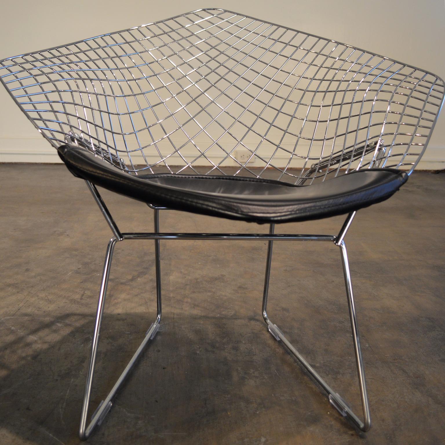 Harry Bertoia Chrome Diamond Chairs by Knoll with Black Seat Covers 1