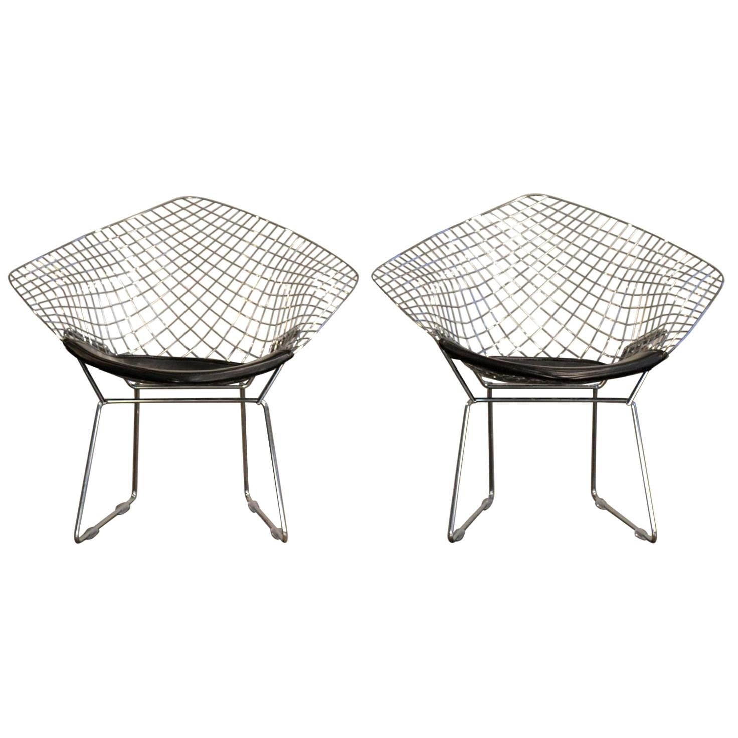 Harry Bertoia Chrome Diamond Chairs by Knoll with Black Seat Covers