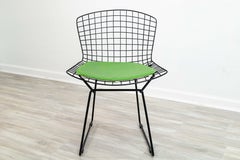 Harry Bertoia for Knoll Accent Side Chair Black Wireframe with Green Cushion
