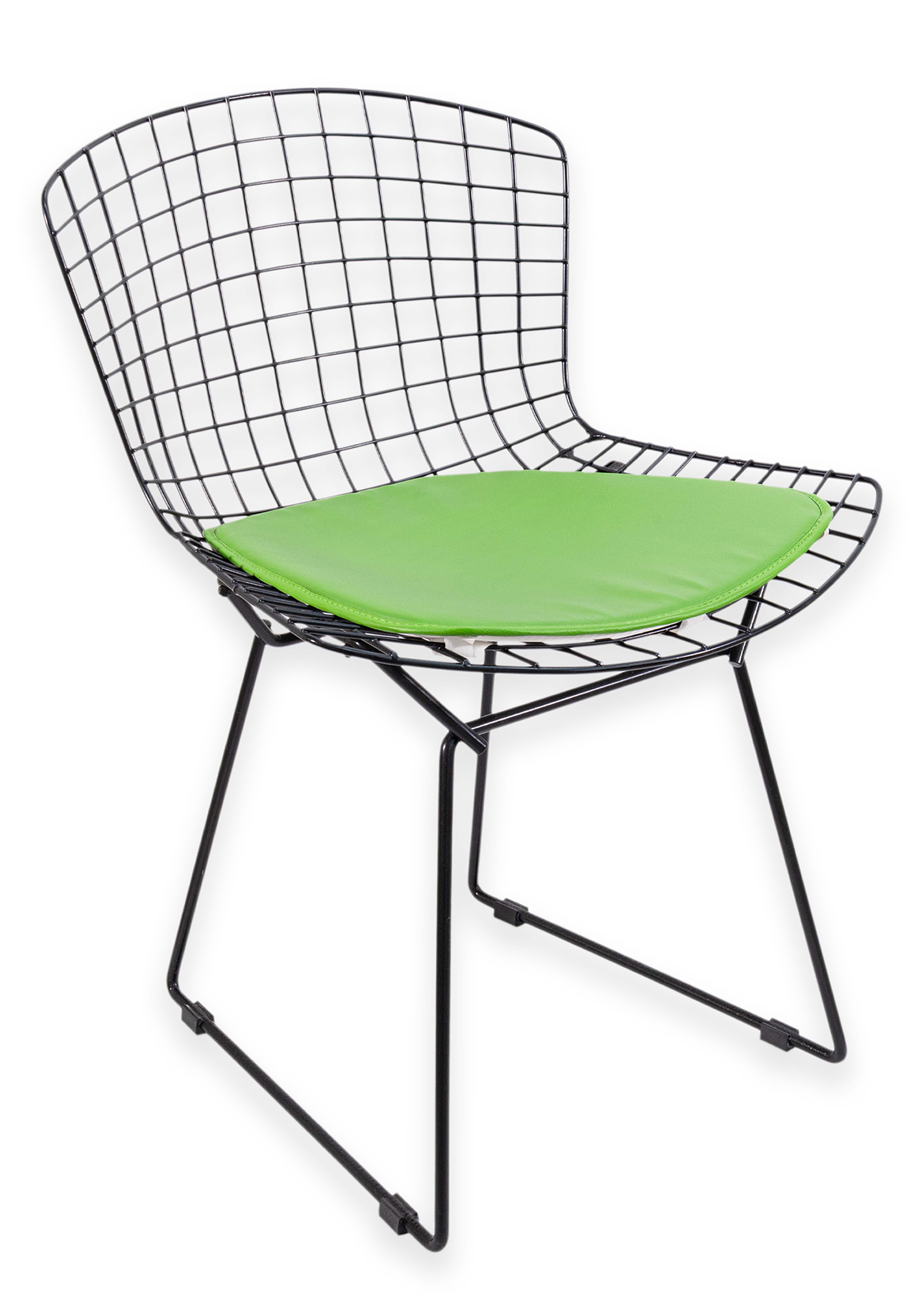 Harry Bertoia for Knoll Accent Side Chair Black Wireframe with Green Cushion (Chaise d'appoint en fil de fer noire avec coussin vert) en vente 1
