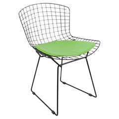 Harry Bertoia for Knoll Accent Side Chair Black Wireframe with Green Cushion