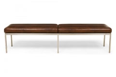 Harry Bertoia for Knoll Associates Brown Leather and Chrome Bench