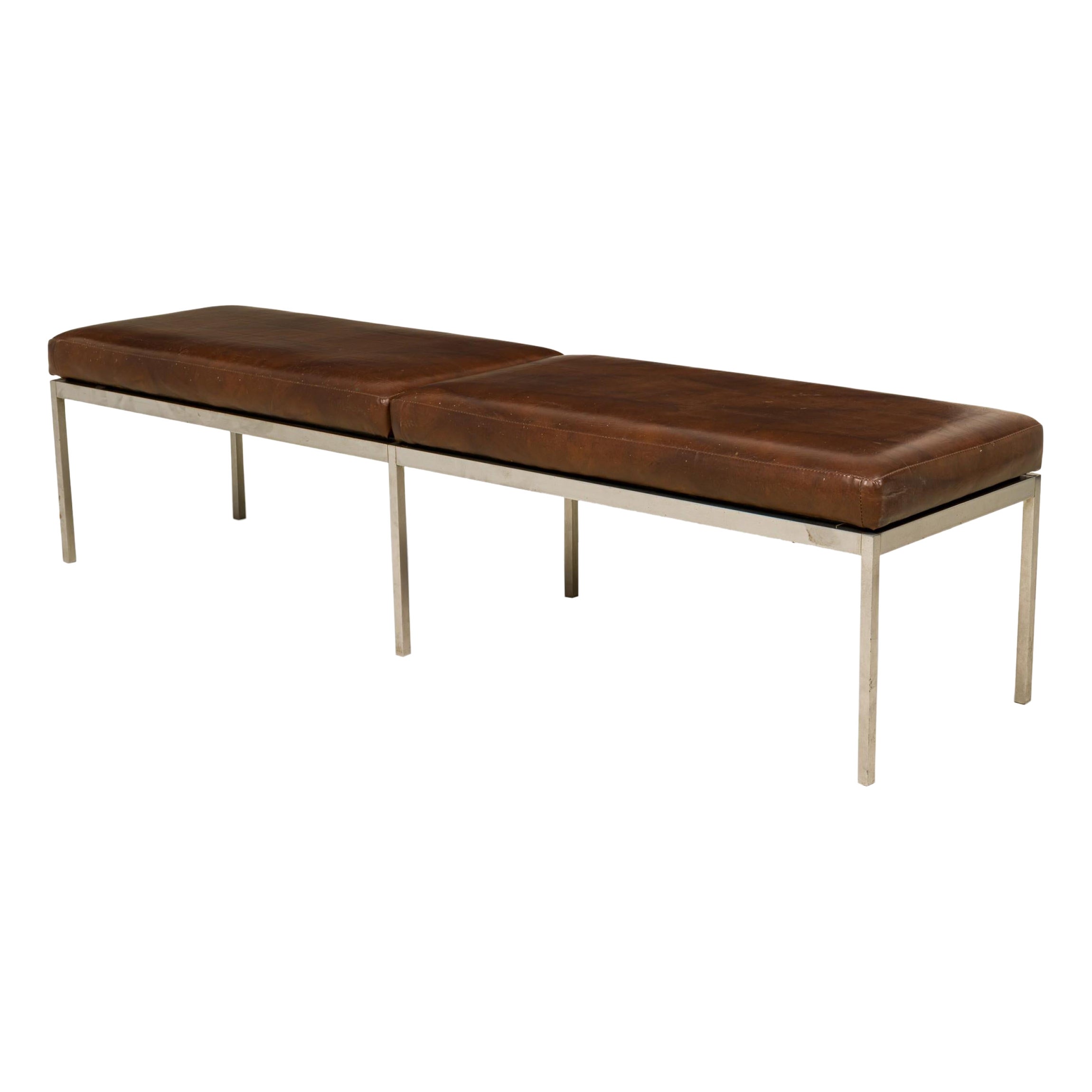 Harry Bertoia per Knoll Associates Panca in pelle marrone e cromo in vendita