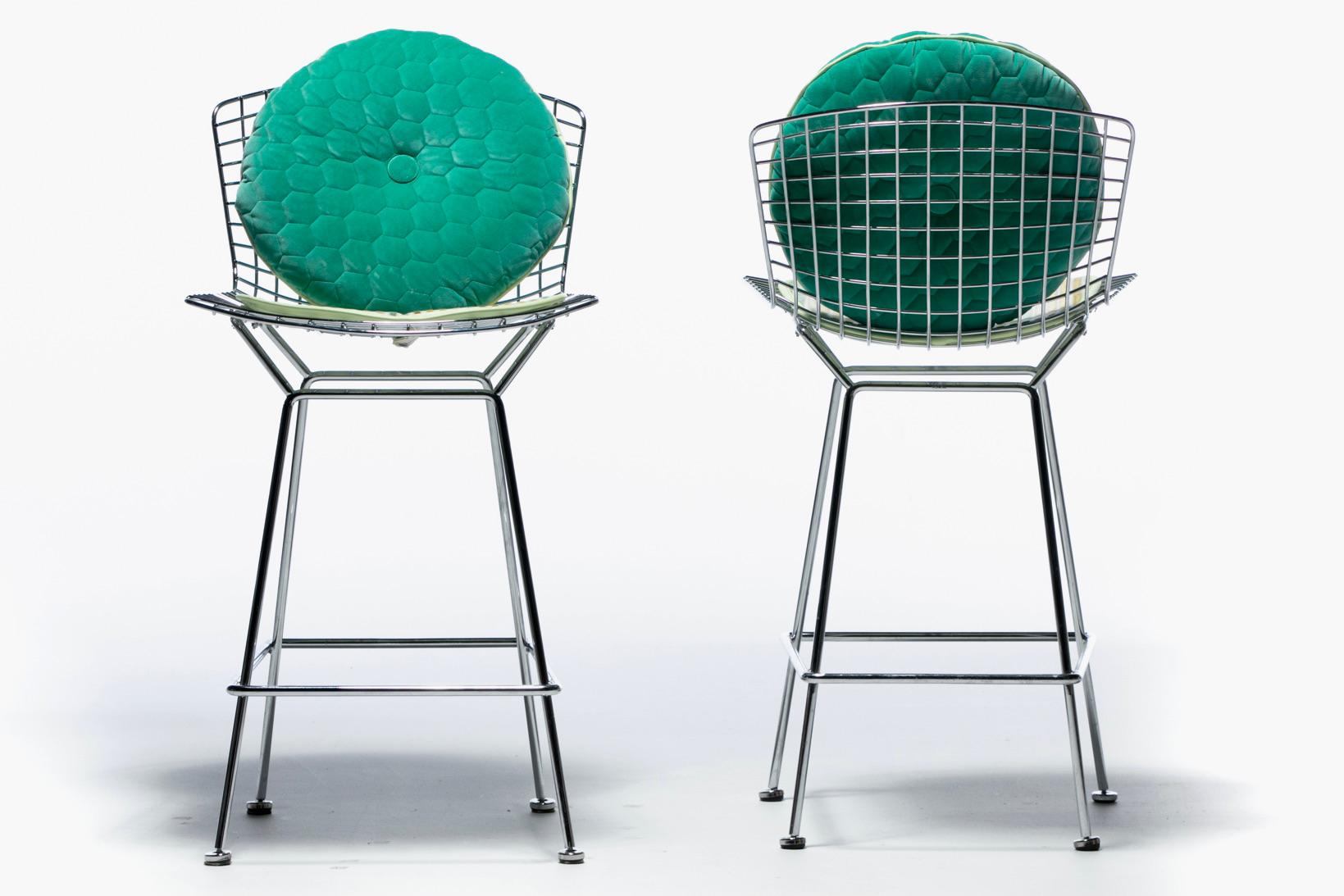 Mid-Century Modern Harry Bertoia for Knoll Bar Stools in Custom Italian Parker Hotel Style Cushions For Sale