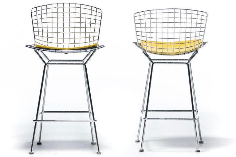 Mid-20th Century Harry Bertoia for Knoll Bar Stools in Custom Italian Parker Hotel Style Cushions For Sale