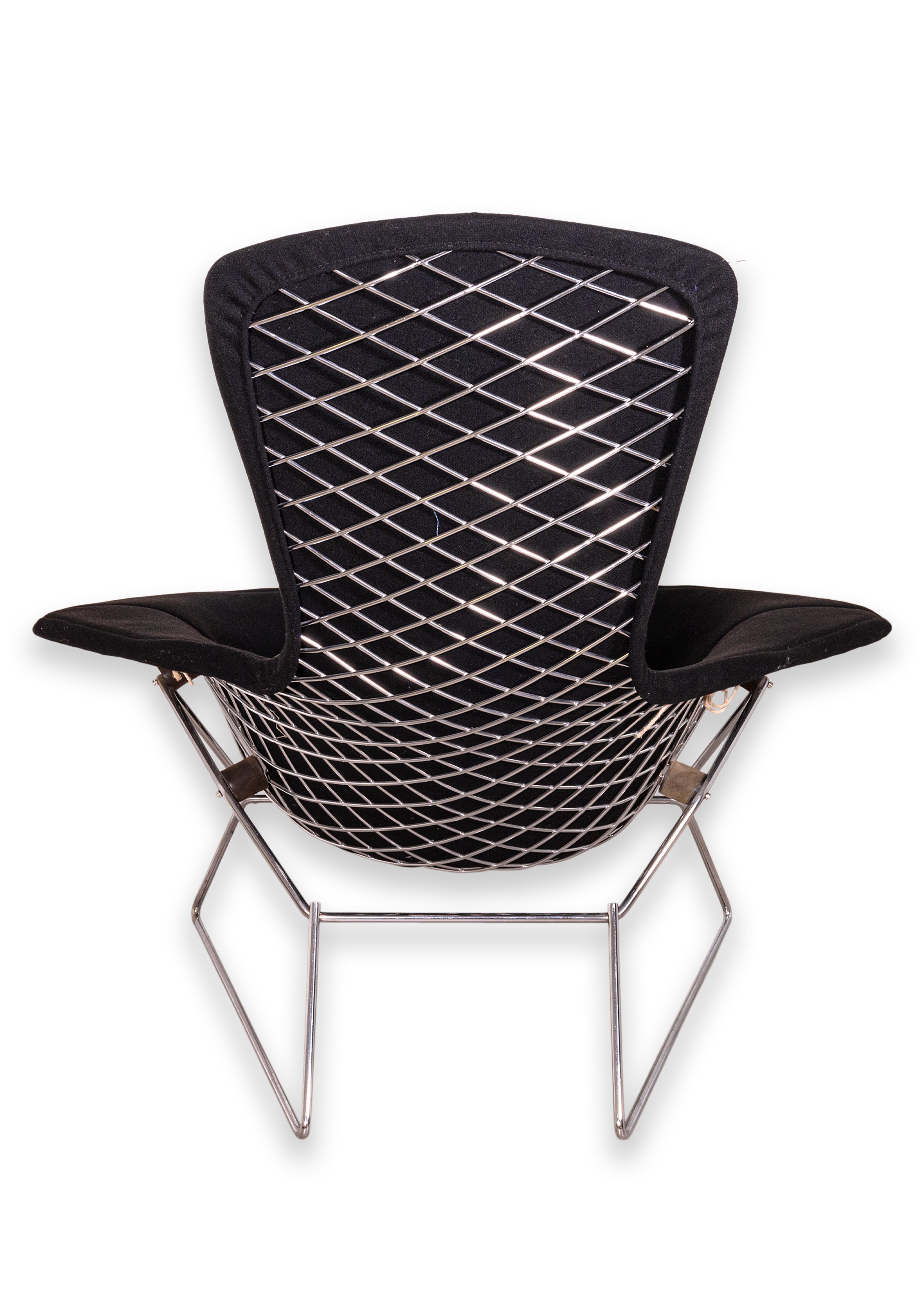 Harry Bertoia for Knoll Bird Chair & Ottoman with Black Upholstery Original 60s In Good Condition For Sale In Keego Harbor, MI