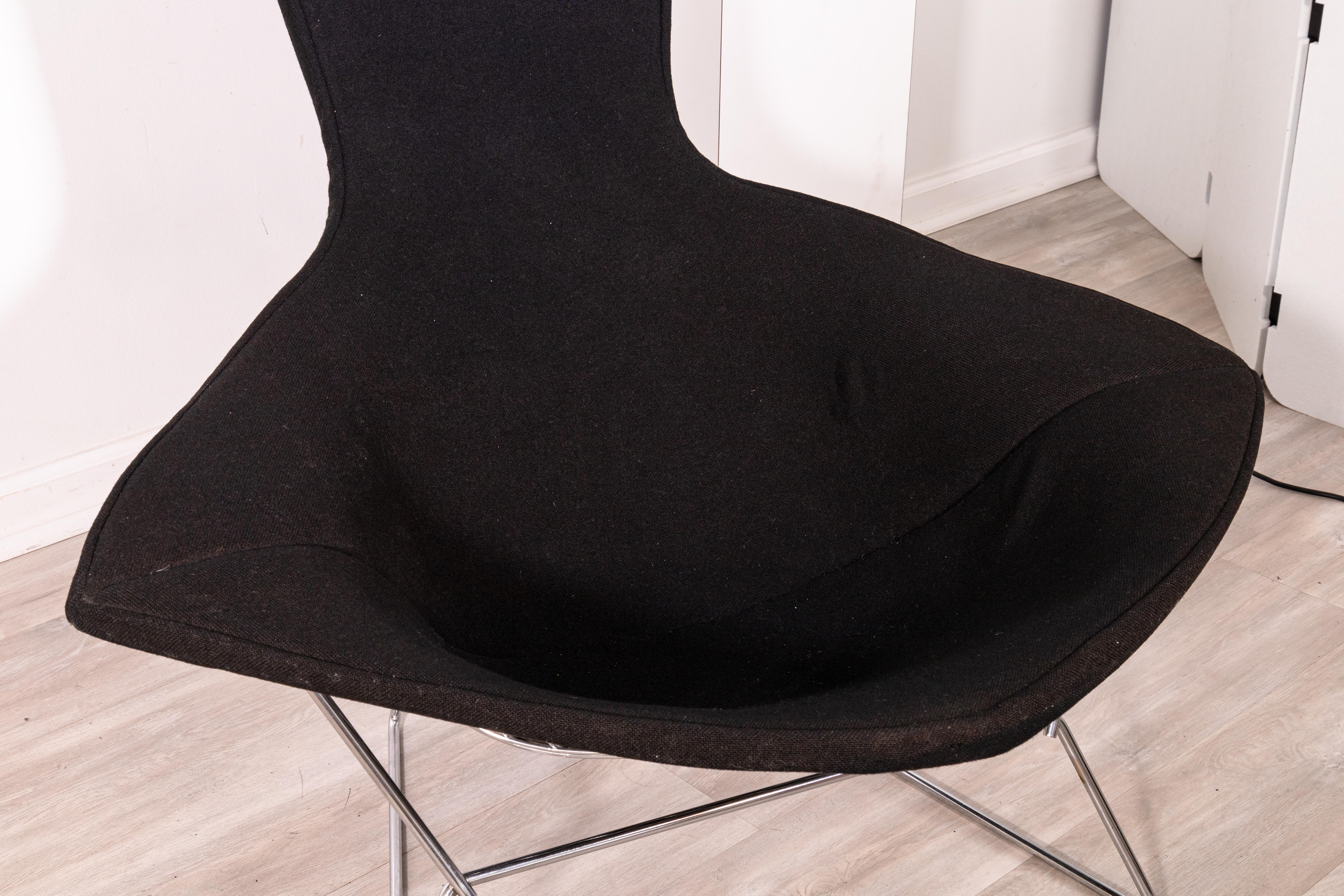 Metal Harry Bertoia for Knoll Bird Chair & Ottoman with Black Upholstery Original 60s