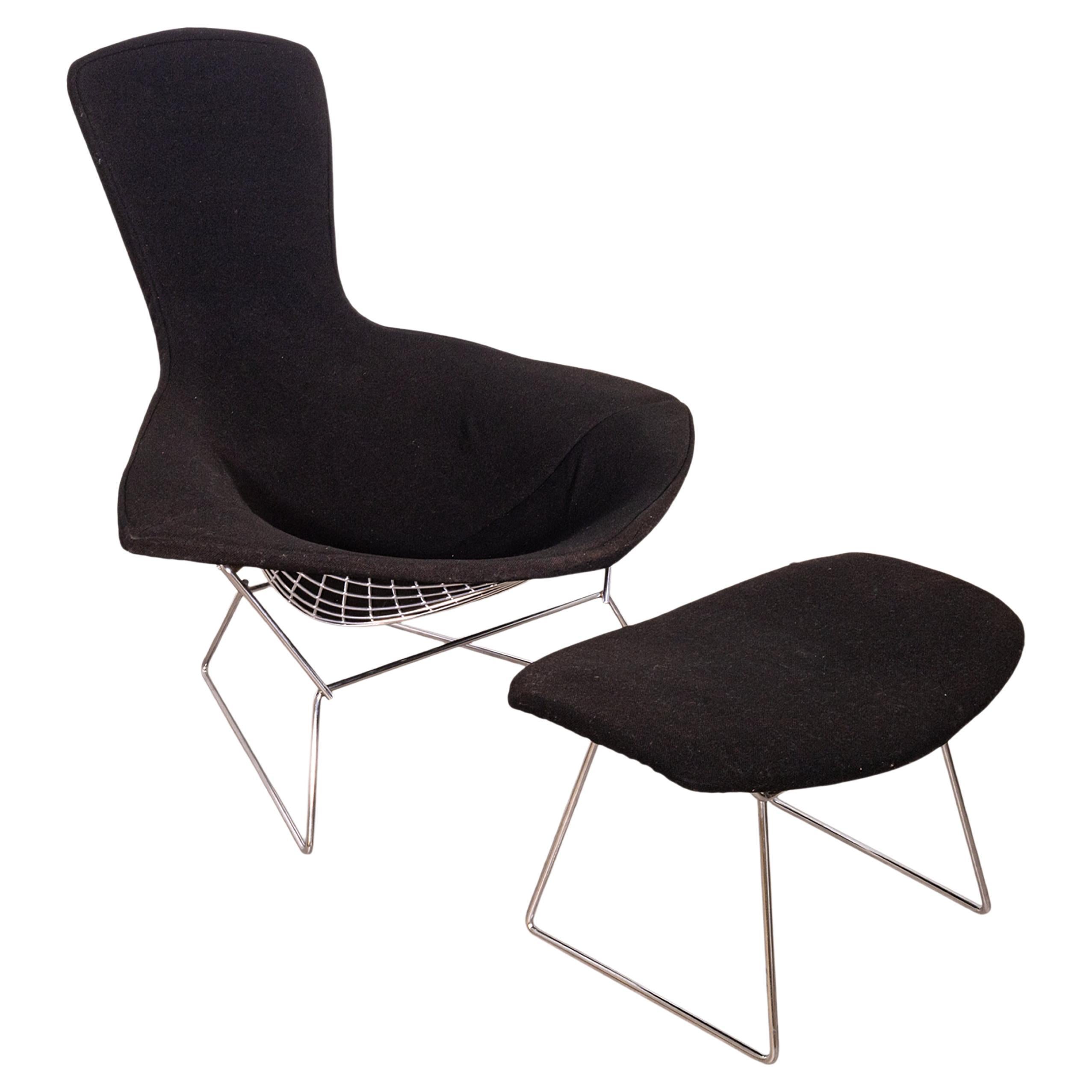 Harry Bertoia for Knoll Bird Chair & Ottoman with Black Upholstery Original 60s For Sale