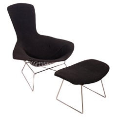 Vintage Harry Bertoia for Knoll Bird Chair & Ottoman with Black Upholstery Original 60s