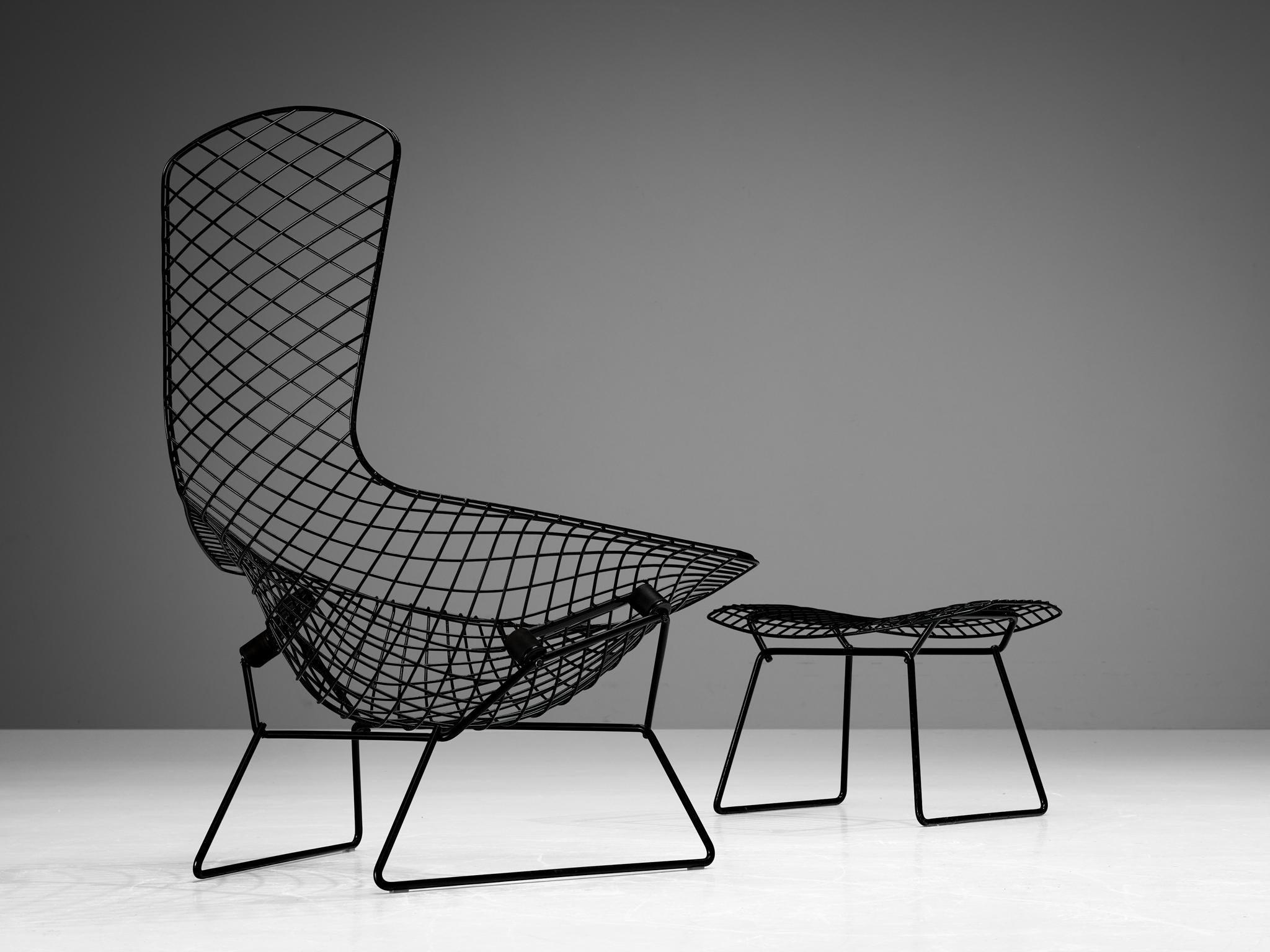 American Harry Bertoia for Knoll 'Bird' Lounge Chair with Ottoman in Welded Steel  For Sale