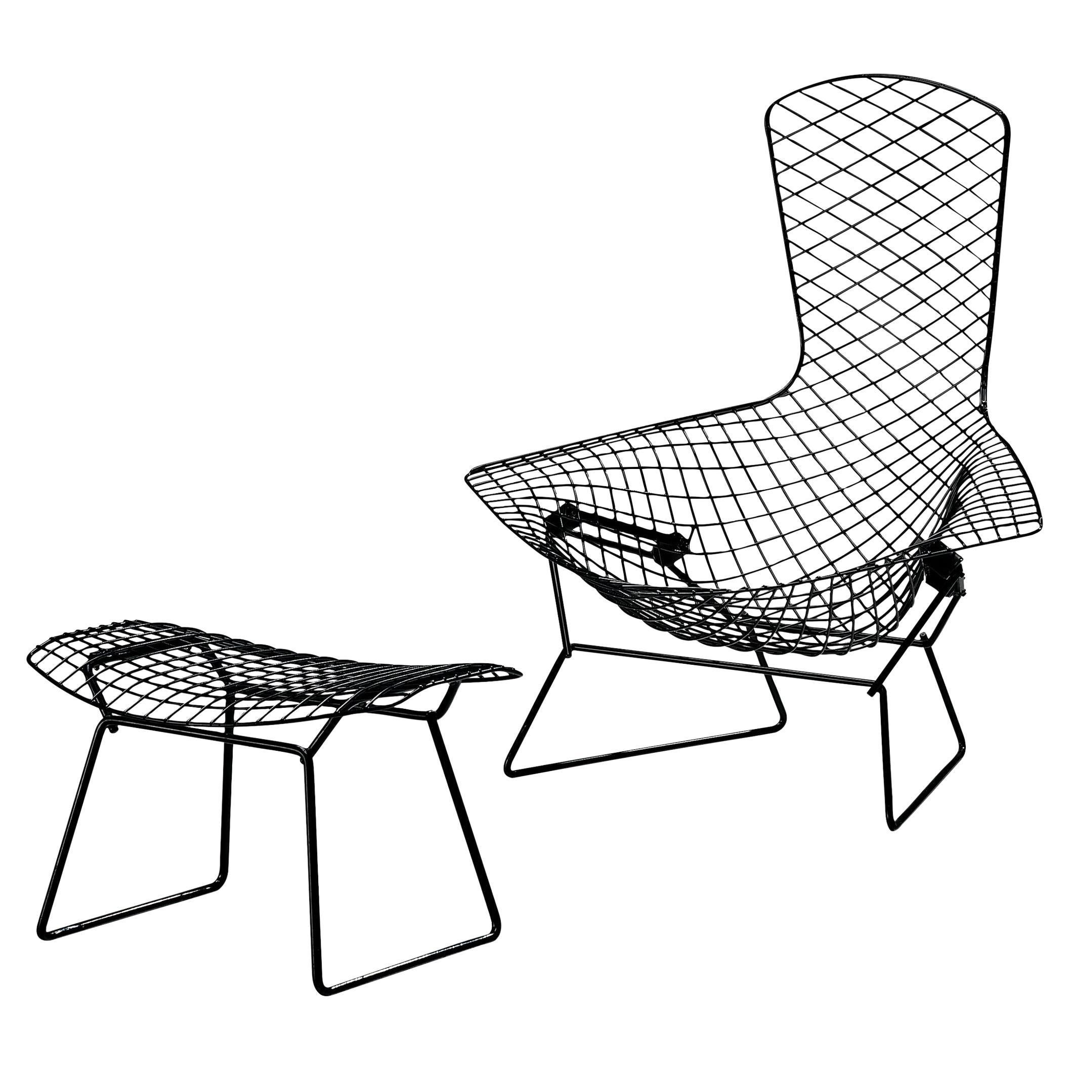 Harry Bertoia for Knoll 'Bird' Lounge Chair with Ottoman in Welded Steel 
