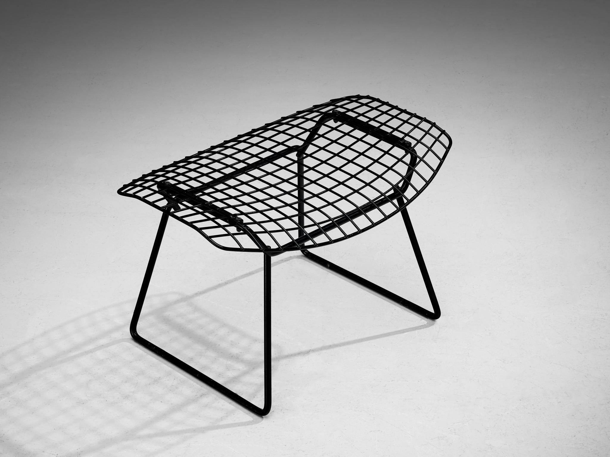 Harry Bertoia for Knoll, 'bird' ottoman, lacquered welded steel, United States, design 1952, later production

This Bird ottoman is a design by Harry Bertoia from 1952. Executed in black lacquered welded steel, this footstool features an intricate
