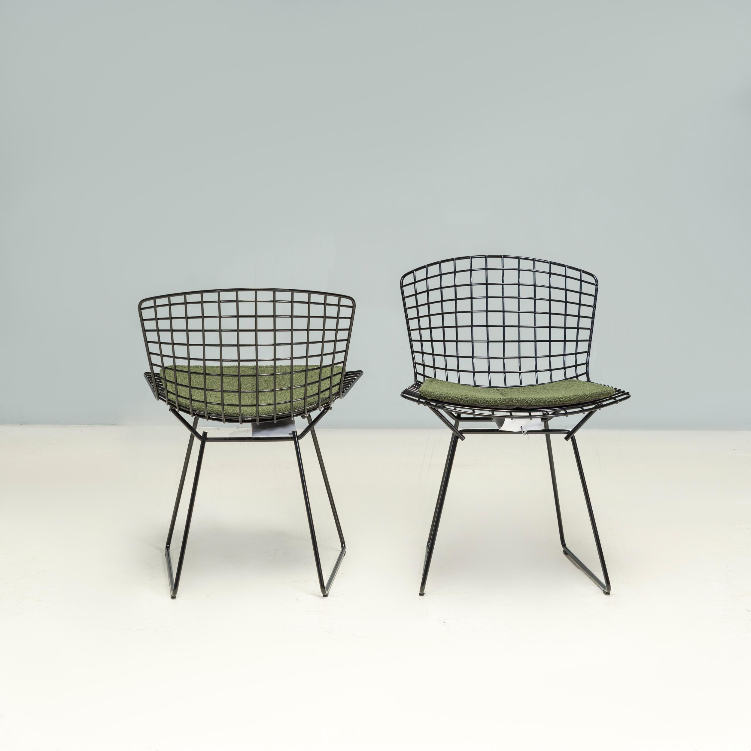 Italian Knoll by Harry Bertoia Black & Green Bertoia Side Dining Chairs, Set of 2 For Sale