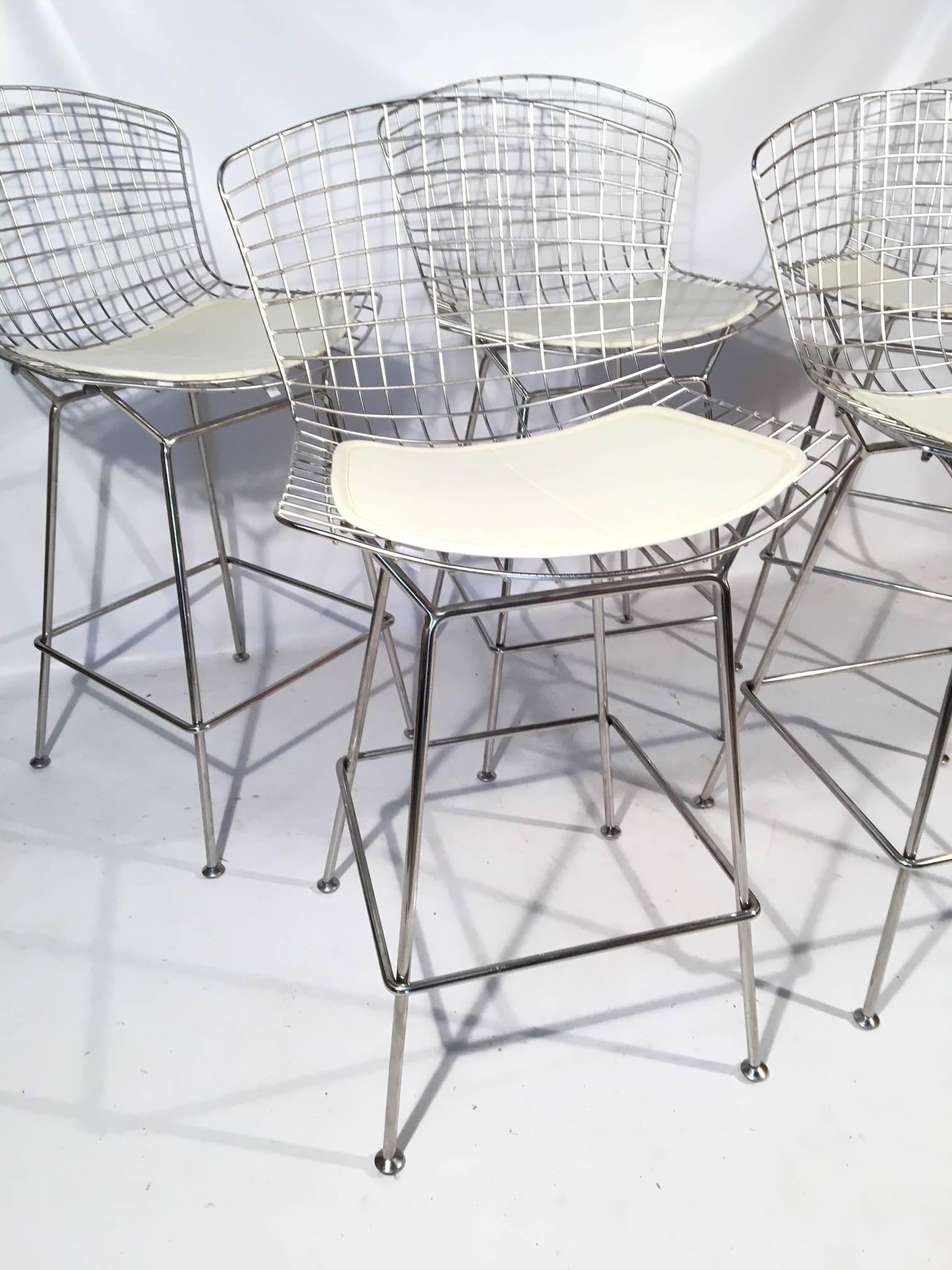 Harry Bertoia for Knoll Chrome Wire Bar Stools, Set of Five In Excellent Condition In Jacksonville, FL