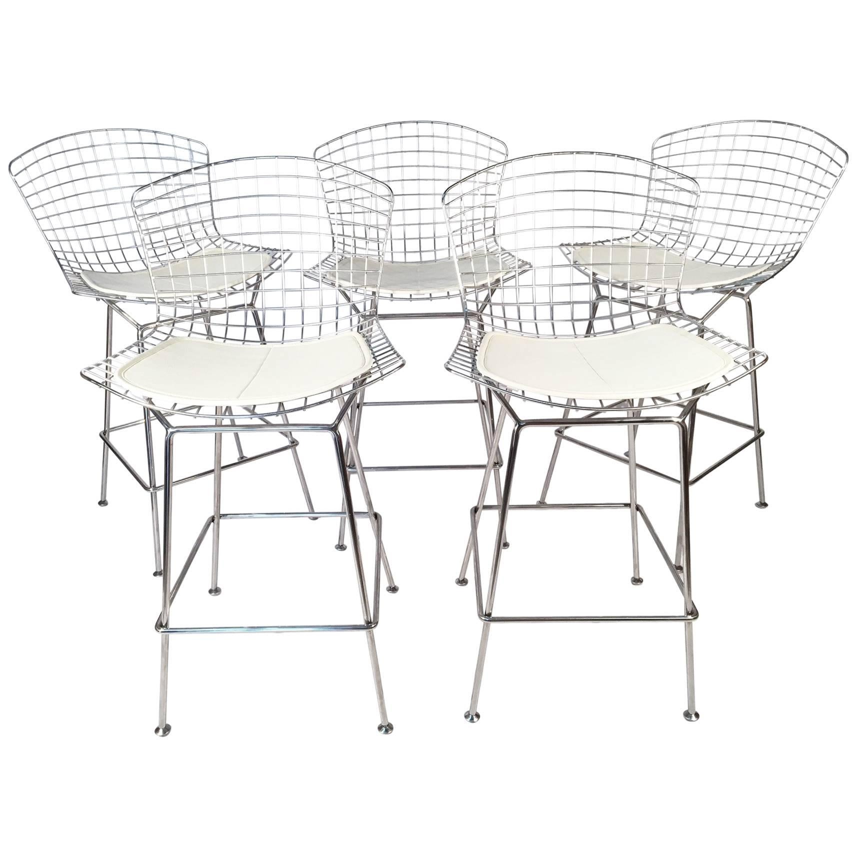 Harry Bertoia for Knoll Chrome Wire Bar Stools, Set of Five