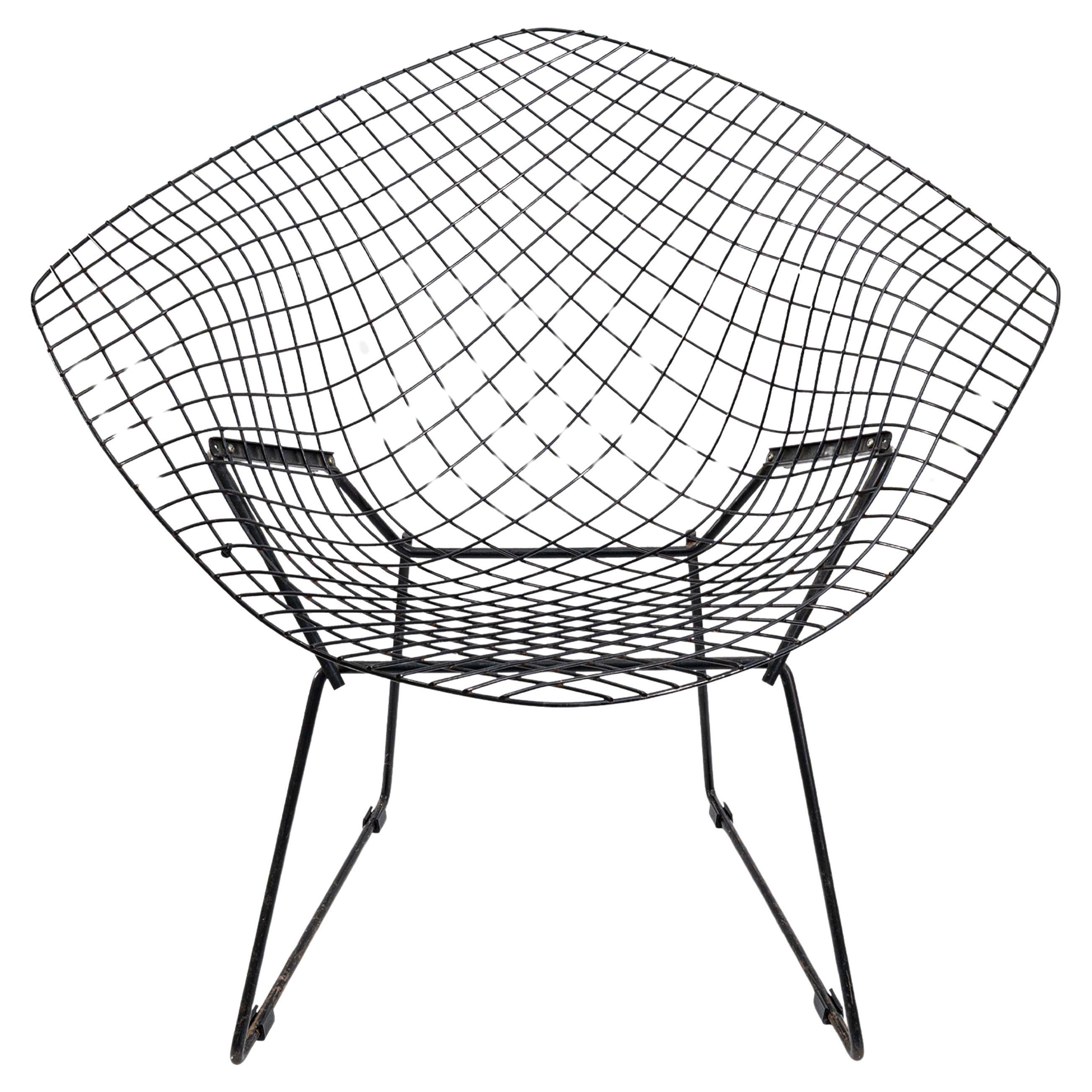Harry Bertoia for Knoll Diamond Black Wireframe Accent Chair Mid Century Modern For Sale