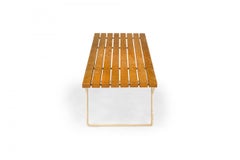 Harry Bertoia for Knoll International Wooden Slat & White Metal Bench