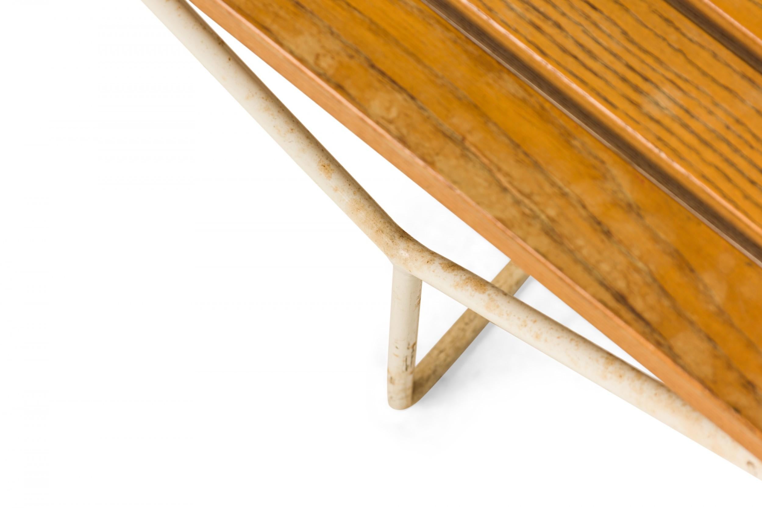 Mid-Century Modern Harry Bertoia for Knoll International Wooden Slat & White Metal Bench For Sale