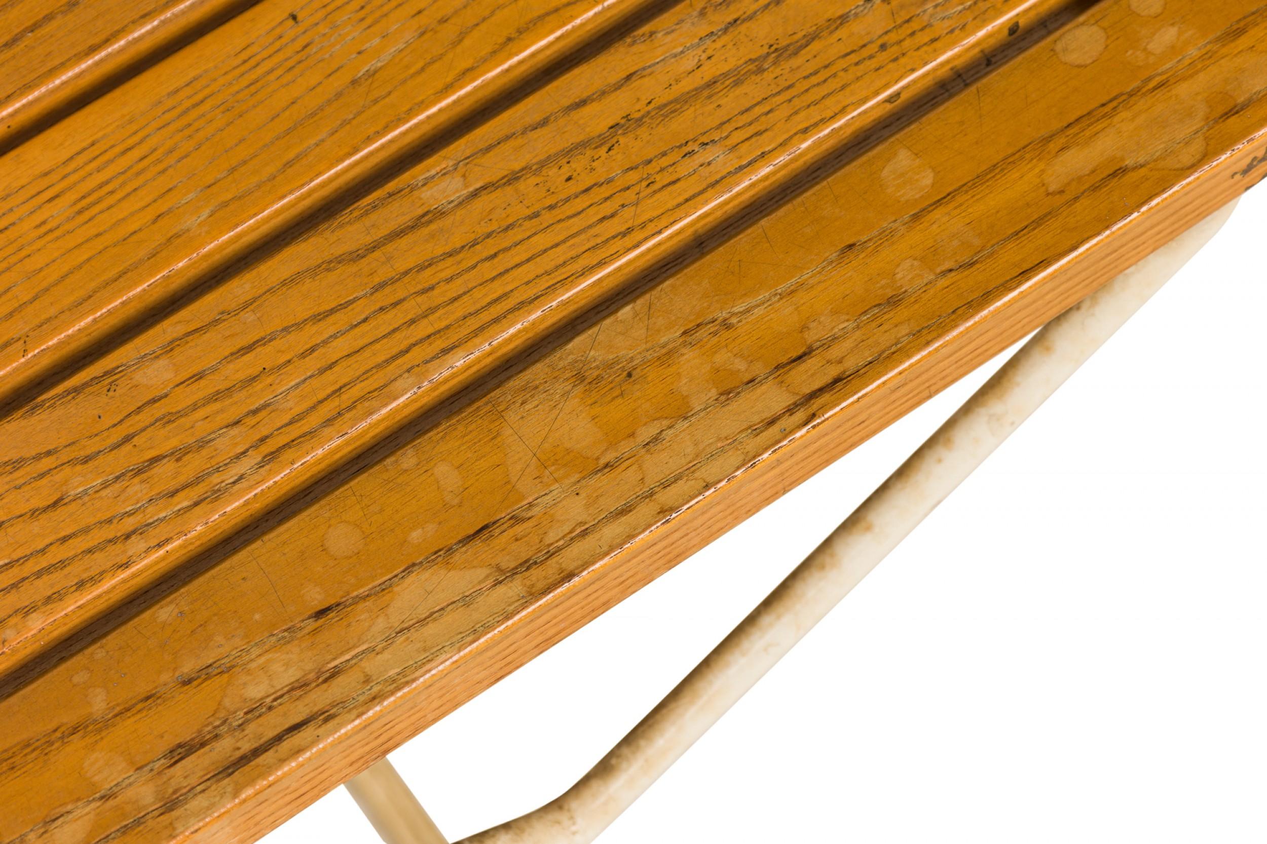 Hand-Crafted Harry Bertoia for Knoll International Wooden Slat & White Metal Bench For Sale