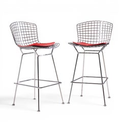 Harry Bertoia for Knoll Mid Century Chrome Bar Stools - Pair
