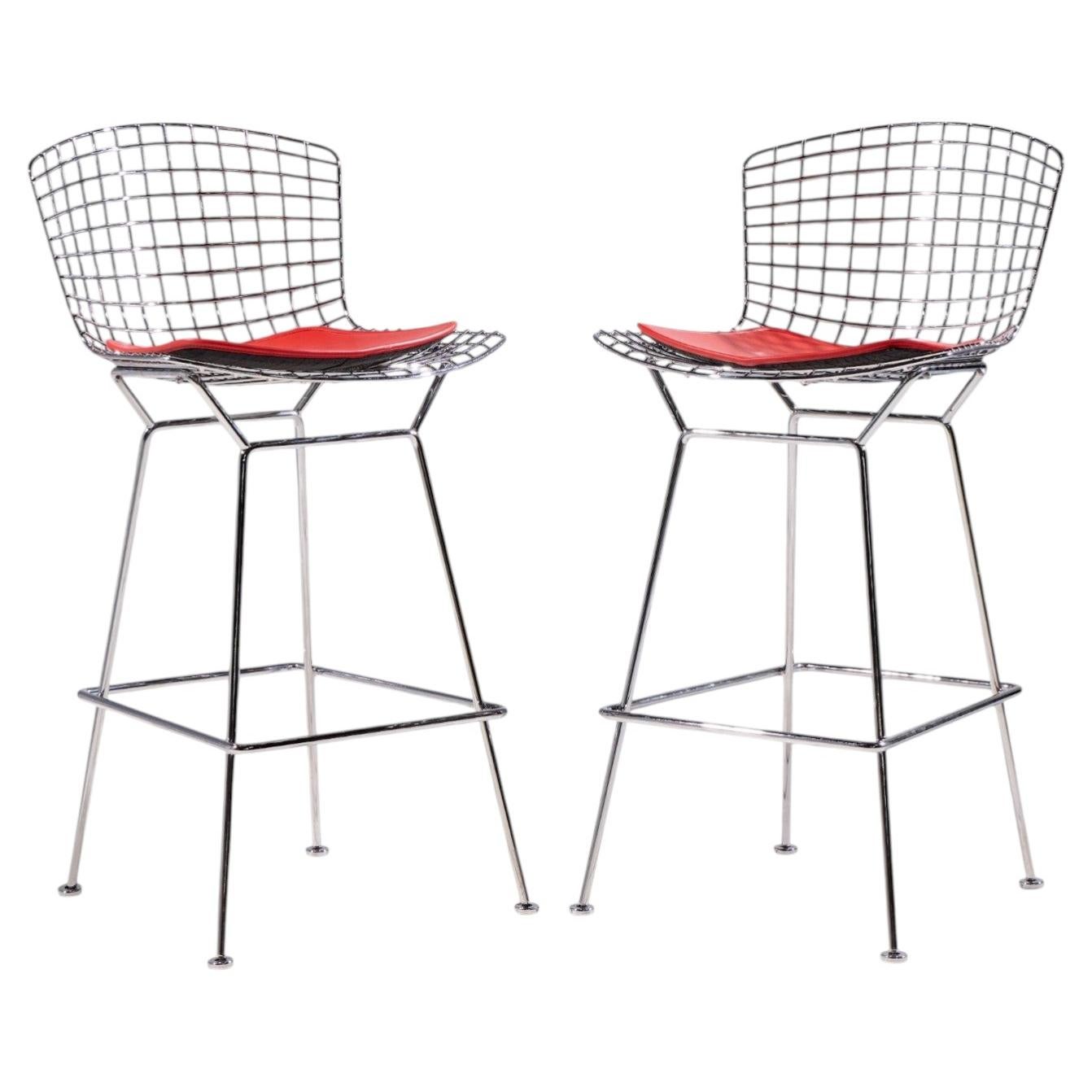 Taburetes de bar cromados de mediados de siglo de Harry Bertoia para Knoll - Par