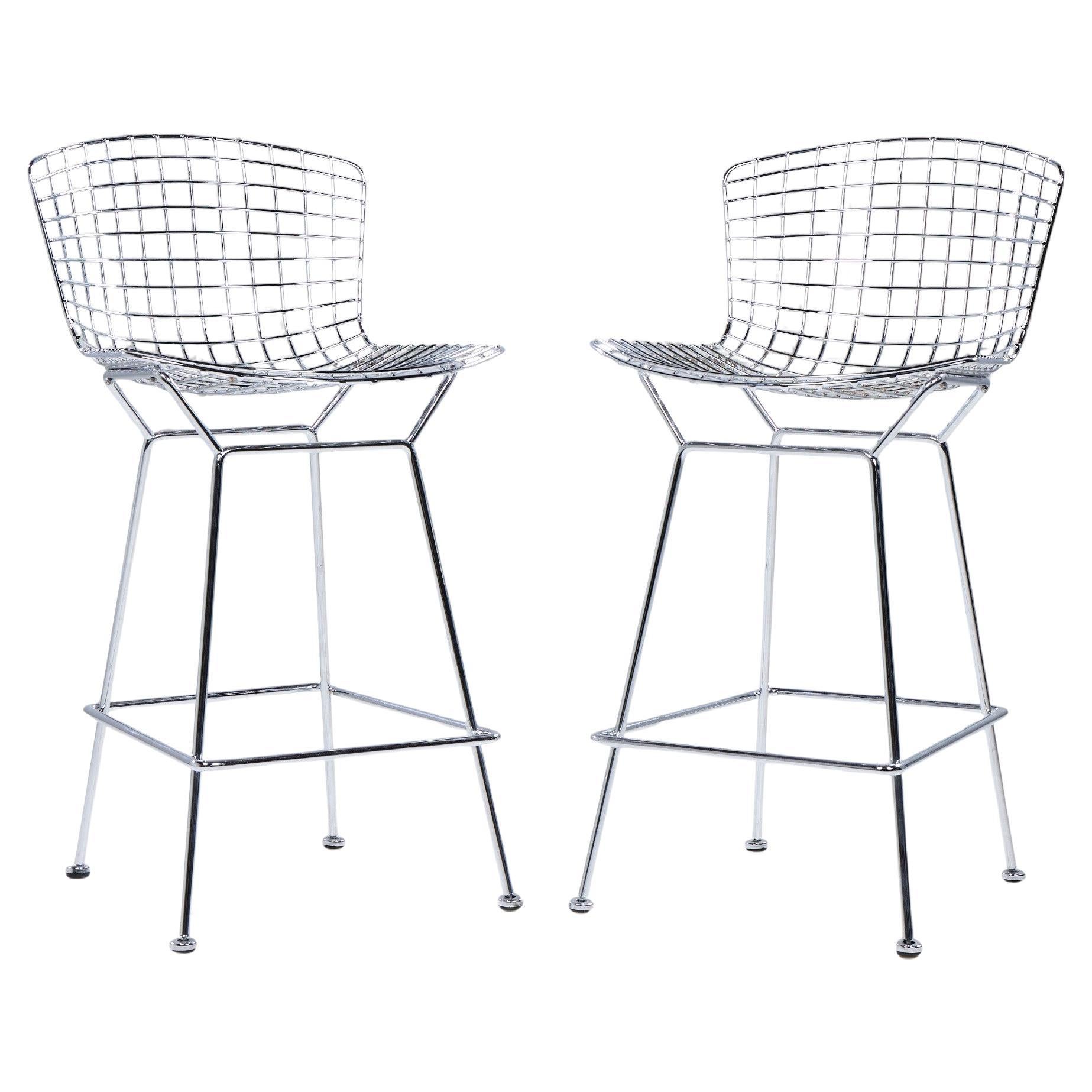Harry Bertoia for Knoll Mid Century Chrome Counter Stools - Pair en vente
