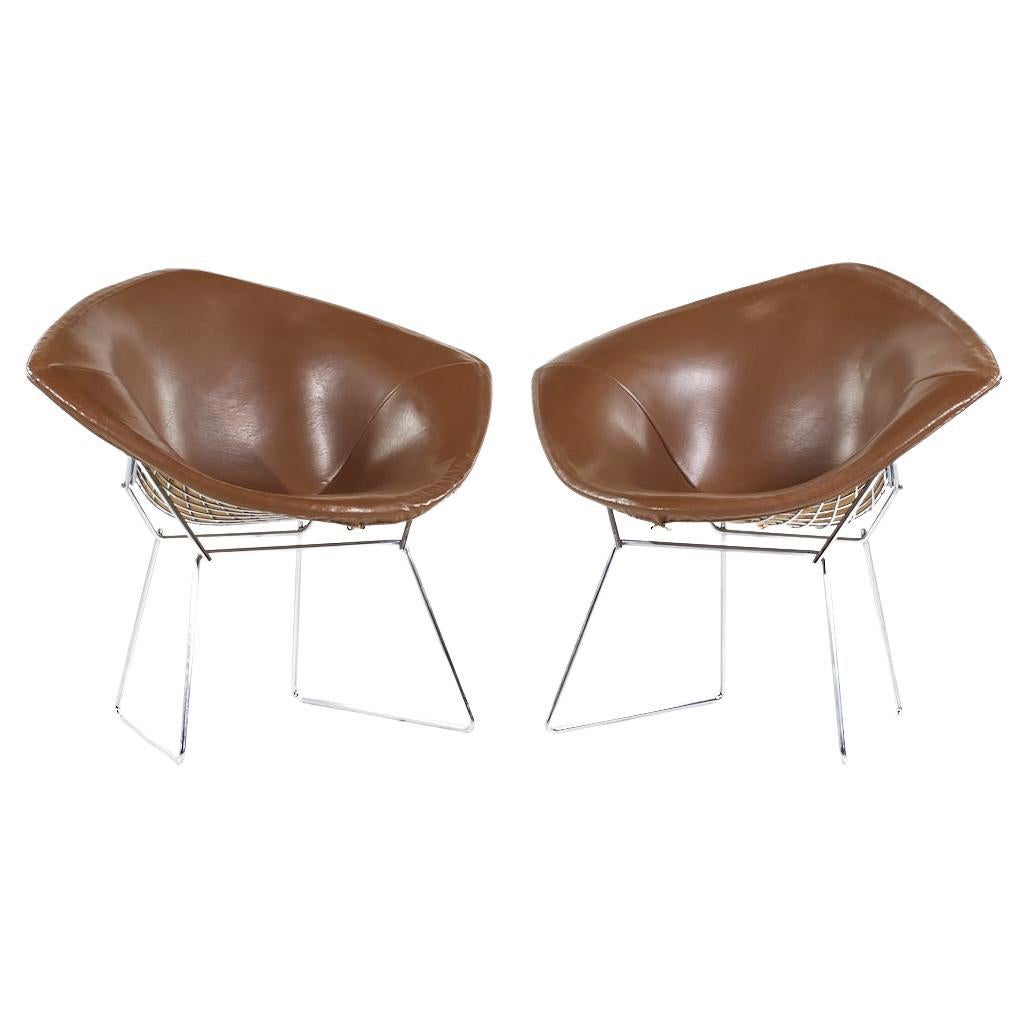 SOLD 03/18/24 Harry Bertoia for Knoll Mid Century Leather Diamond Chairs