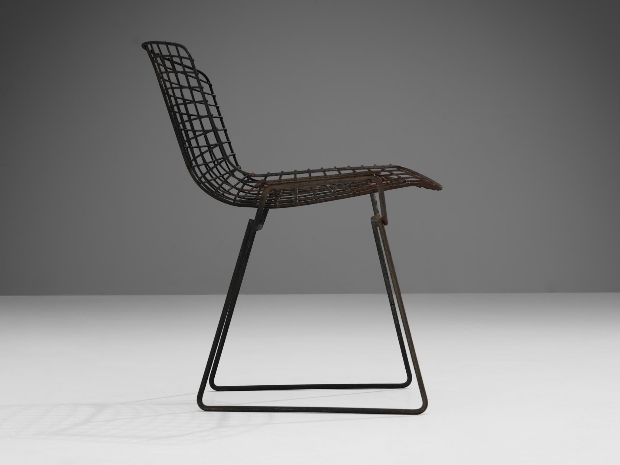 Mid-Century Modern Harry Bertoia for Knoll Pair of Outdoor 'Side Chairs' in Black Coated Steel For Sale
